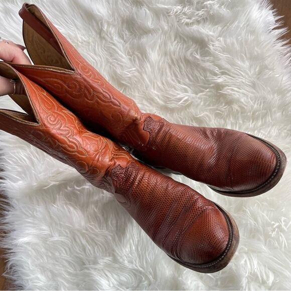 Justin Boots | Mens Lizard Leather Vintage Tall Pull-On Cowboy Boot Textured 9.5 - Picture 12 of 12